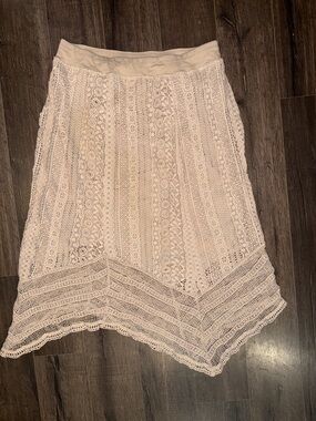 Chico's White Asymmetrical Lace Midi Skirt